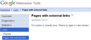 Google Webmaster Tools External Links Error